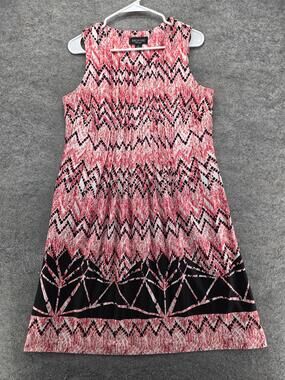 Perceptions New York Dress Womens M Pink Knee Length A-Line Geometric Pleated
